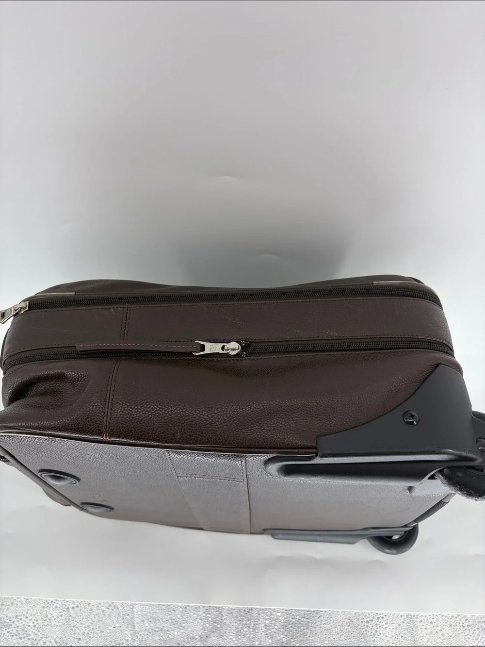 Longchamp Brown Leather Travel Carry-On Rolled Wheeled Bag with Expansion Option